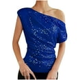 thumbnail image 1 of BLVB One-Shoulder Sequin Sparkly Tops for Women Ruched Asymmetrical Glitter Tops Sparkle Party Club Night Shirts, 1 of 6