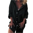 thumbnail image 1 of BLVB Oversized Cotton Linen Shirts for Women Roll Up Long Sleeve Button Down Lapel T Shirts Tops Trendy Womens Blouses Black, 1 of 6