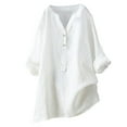 thumbnail image 1 of BLVB Oversized Cotton Linen Tops for Women Button V Neck Long Sleeve Lightweight Tshirts Blouses Womens Summer Fall Clothes, 1 of 5