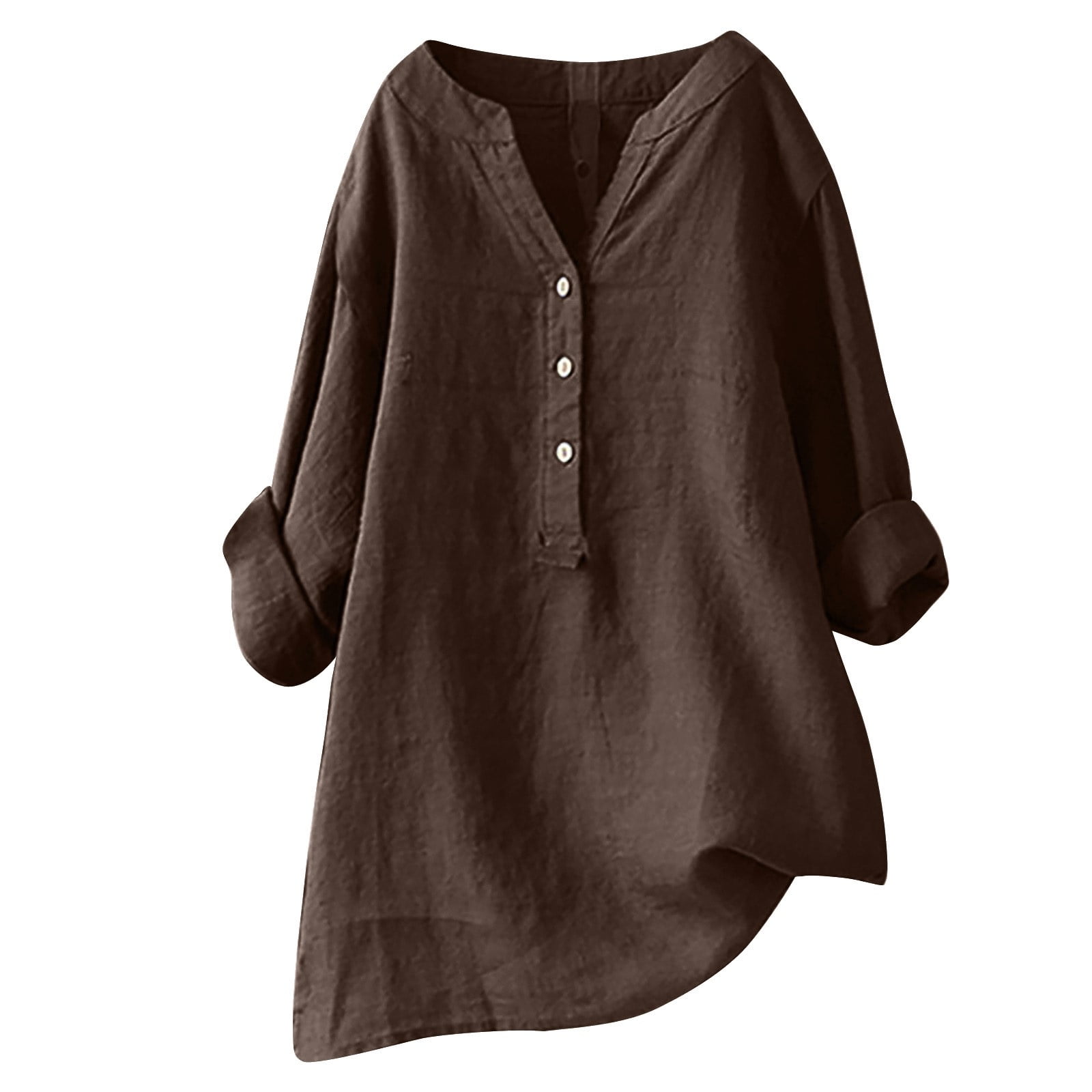 BLVB Oversized Cotton Linen Tops for Women Button V Neck Long Sleeve ...