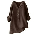 thumbnail image 1 of BLVB Oversized Cotton Linen Tops for Women Button V Neck Long Sleeve Lightweight Tshirts Blouses Womens Summer Fall Clothes, 1 of 6