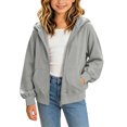thumbnail image 1 of BLVB Oversized Hoodie for Girls Fall Winter Trendy Long Sleeve Zip up Hooded Sweatshirt Jackets Cute Teens Clothes(Gray,7-8 Years), 1 of 9