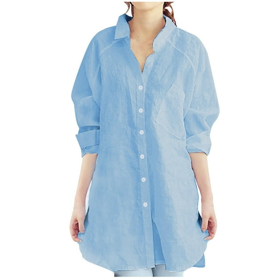 BLVB Oversized Shirts for Women Cotton Linen Button down Long Sleeve Tops for Women Casual Loose Blouses