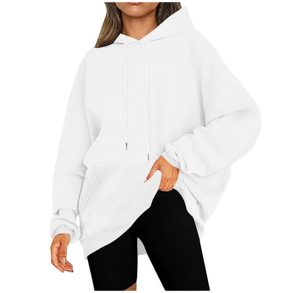 BLVB Oversized Sweatshirt for Women Cute Hoodies Plain Pullover Hooded Sweatshirt with Pocket Fall Winter Outfits
