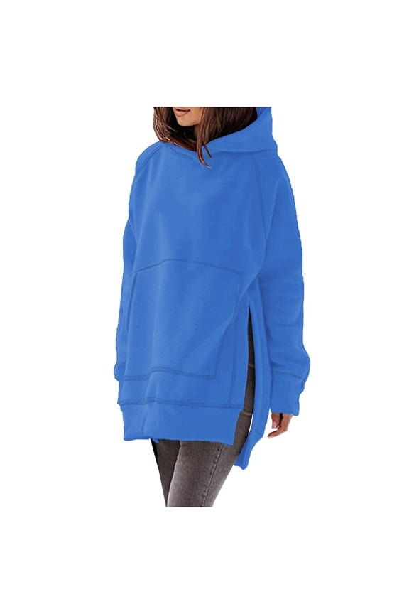 Oversized Sweatshirt for Women Long Sleeve Solid Color Hoodies Side Slit Loose Comfy Hooded Pullover with Pockets