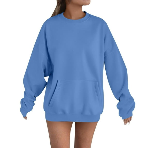 BLVB Oversized Sweatshirt for Women Loose Fleece Crewneck Pullover Long Sleeve Fall Winter Clothes with Pocket
