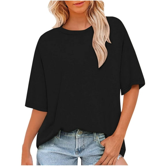 BLVB Oversized T Shirts for Women Casual Loose Short Sleeve Tops Solid Color Crewneck Tshirts Summer Fashion Clothes