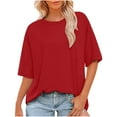 thumbnail image 1 of BLVB Oversized T Shirts for Women Casual Loose Short Sleeve Tops Solid Color Crewneck Tshirts Summer Fashion Clothes, 1 of 6