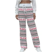 Besolor Christmas Pajama Pants for Women Printed Elastic Waist Drawstring Wide Leg Pants Casual Loose Lounge Trousers