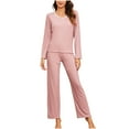 thumbnail image 1 of BLVB Pajama Sets for Women Casual Soft 2 Piece Outfits Crewneck Long Sleeve Tops and Pants Sets Sleepwear Pjs, 1 of 7