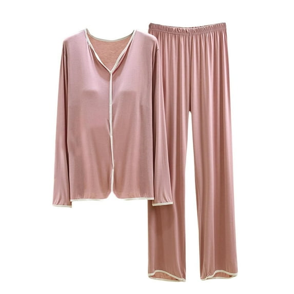 BLVB Pajamas Set for Women Long/Short Sleeve Sleepwear Button Down Nightwear with Long Pants Soft Summer Pjs Lounge Set