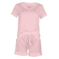 thumbnail image 1 of BLVB Pajamas Sets for Women 2 Pieces Sleepwear Short Sleeve V-Neck Tops T Shirts Ruffle Shorts Pjs Sets Loungewear, 1 of 4