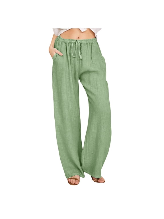 Palazzo Pants for Women Summer Drawstring High Waisted Wide Leg Lounge Pants Trousers Beach Vacation Clothes
