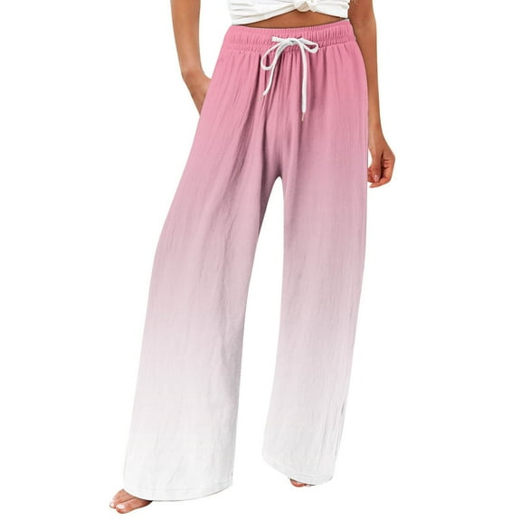 BLVB Palazzo Pants for Women Gradient Print Loose Wide Leg Lounge Pants High Waist Casual Beach Trousers