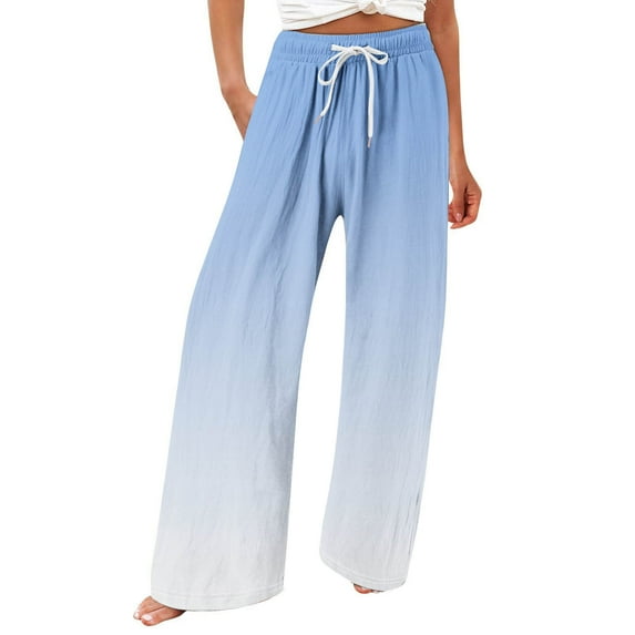 BLVB Palazzo Pants for Women Gradient Print Loose Wide Leg Lounge Pants High Waist Casual Beach Trousers