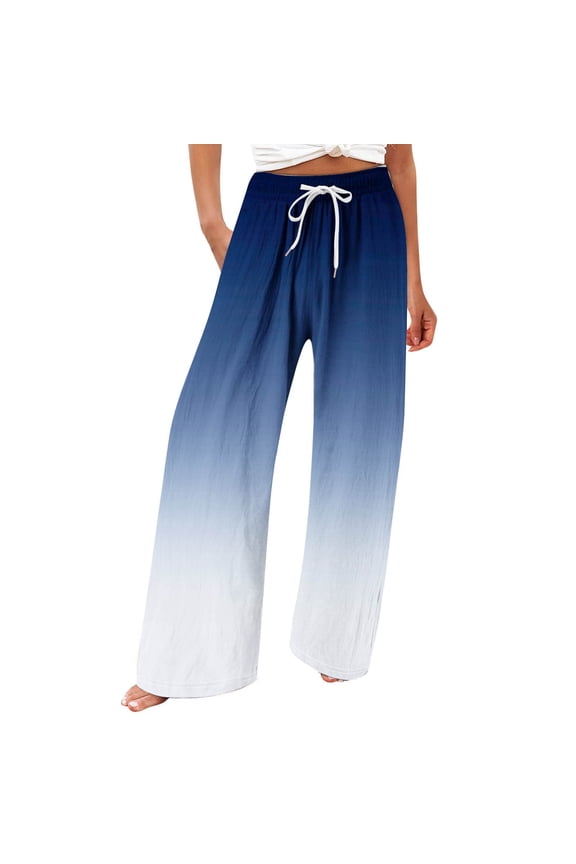 Palazzo Pants for Women Gradient Print Loose Wide Leg Lounge Pants High Waist Casual Beach Trousers