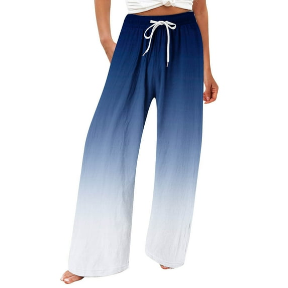 BLVB Palazzo Pants for Women Gradient Print Loose Wide Leg Lounge Pants High Waist Casual Beach Trousers