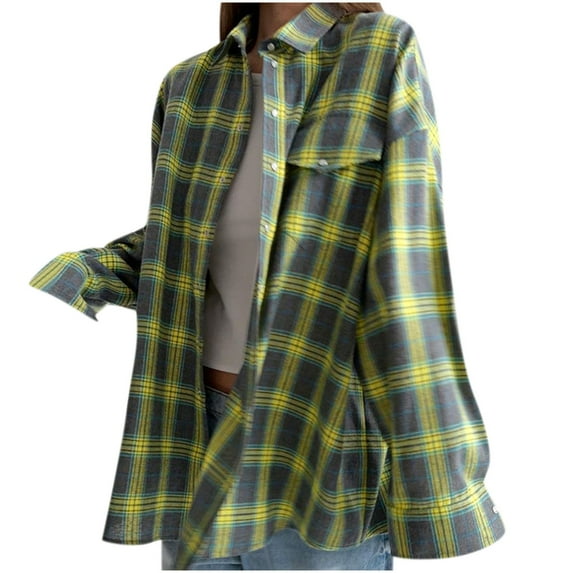 BLVB Plaid Shirts for Women Plaid Button Down Shirts Oversized Long Sleeve Casual Loose Blouse Top Jacket Fall Outfits