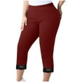 thumbnail image 1 of BLVB Plus Size Capris Leggings for Women Stretch High Waist Lace Trim Leggings Summer Tights Yoga Pants, 1 of 6