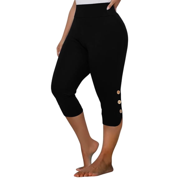 BLVB Plus Size Capris for Women 2024 High Waist Yoga Capri Pants Workout Elastic Lounge Cropped Pants