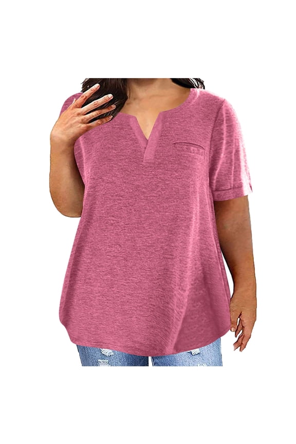 Plus Size Tops for Women Summer Loose Trendy V Neck Shirts Short Sleeve Plain Basic T Shirts Blouse for Ladies