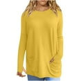 thumbnail image 1 of BLVB Plus Size Tops for Women Casual Round Neck Long Sleeve Basic Shirts Loose Solid Color Spring Blouse with Pockets, 1 of 6