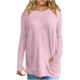 thumbnail image 1 of BLVB Plus Size Tops for Women Casual Round Neck Long Sleeve Basic Shirts Loose Solid Color Spring Blouse with Pockets, 1 of 6