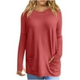 thumbnail image 1 of BLVB Plus Size Tops for Women Casual Round Neck Long Sleeve Basic Shirts Loose Solid Color Spring Blouse with Pockets, 1 of 6