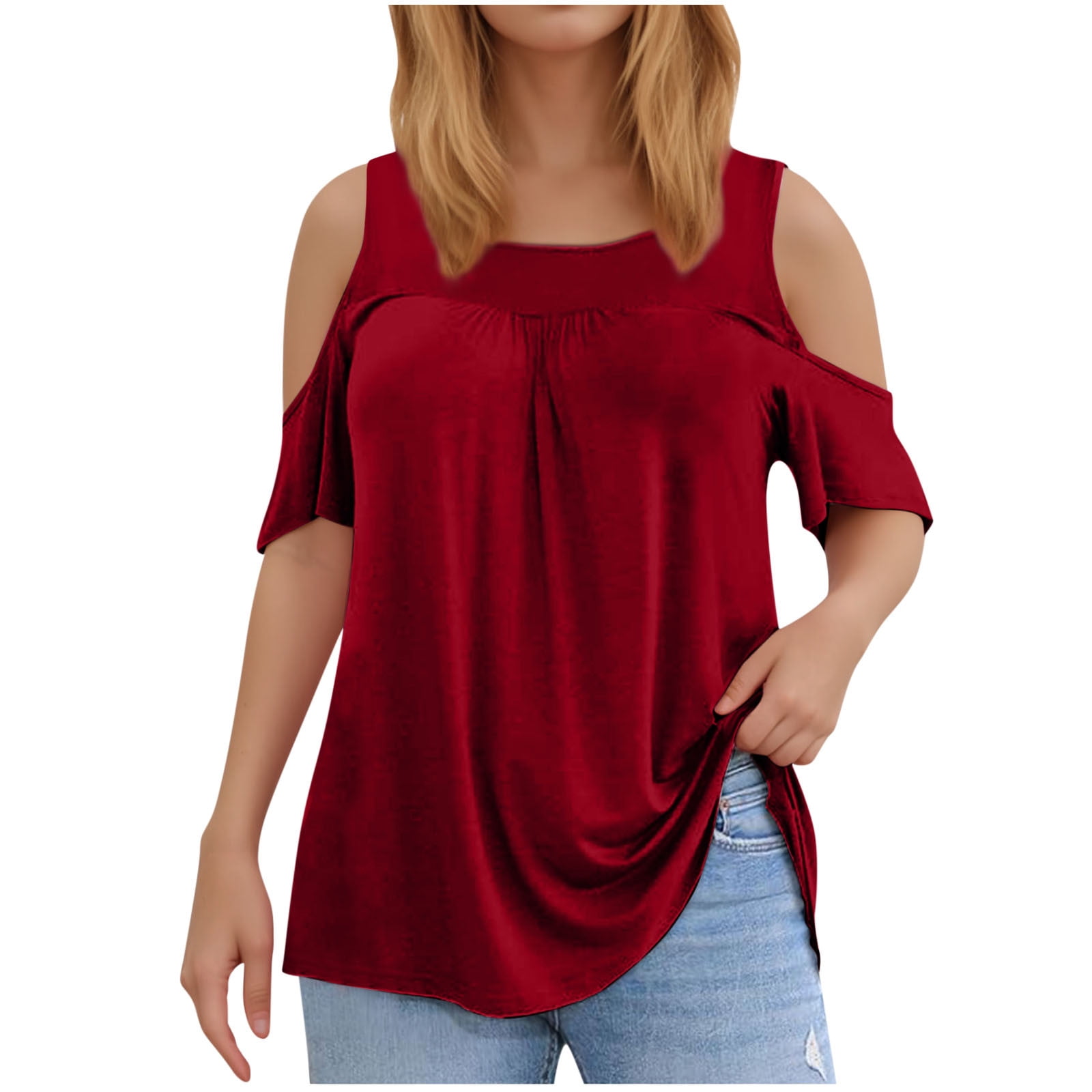 BLVB Plus Size Tunic for Women Casual Loose Cold Shoulder Shirts Short ...