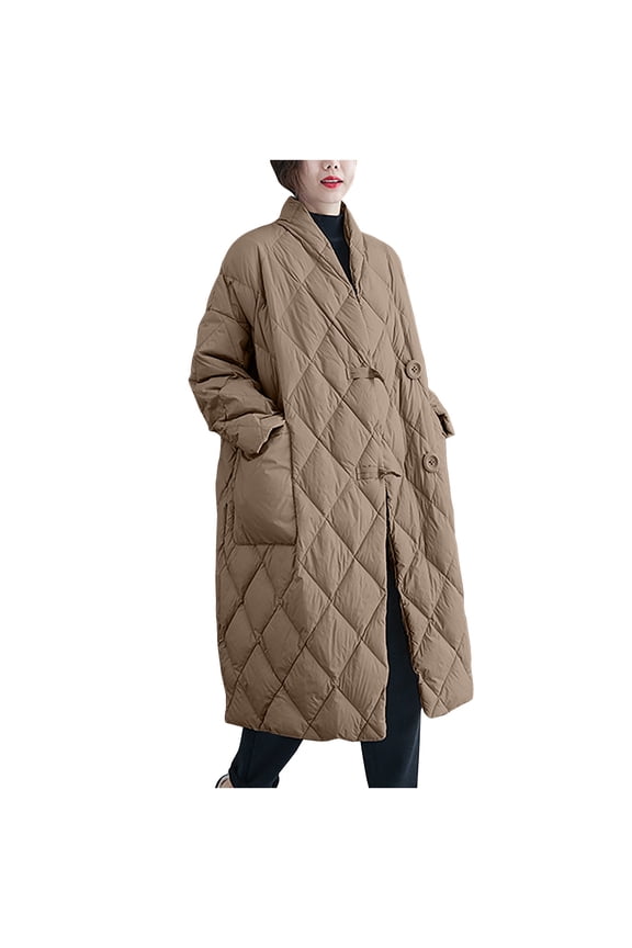 Puffer Jacket Womens Long Lightweight Winter Quilted Coat Down Jacket Cozy Warm Outwear with Pockets