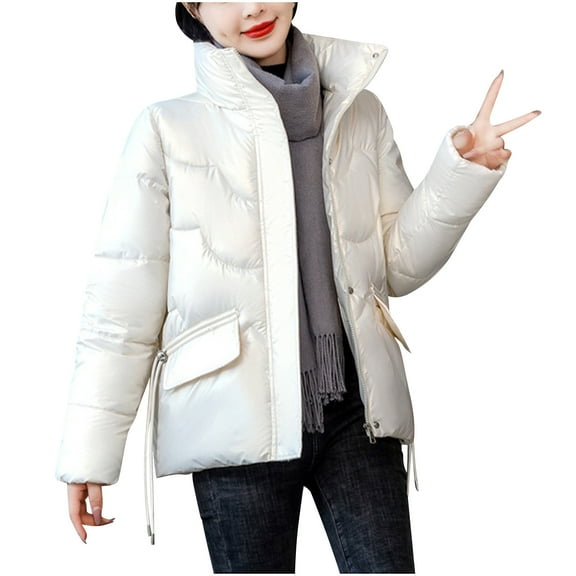 BLVB Puffer Jackets for Women Winter Long Sleeve Zip Down Coats Stand Collar Warm Comfy Outerwear with Pockets