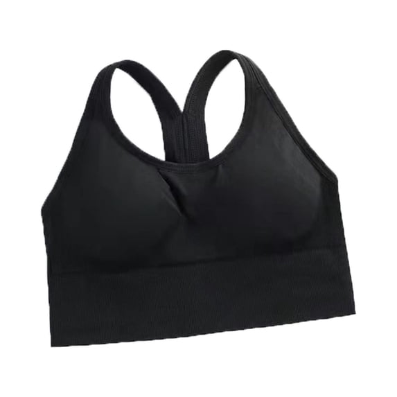 BLVB Racerback Sports Bras for Women Padded Cropped Wireless Bras for Yoga Workout Fitness Medium Impact Black