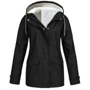 BLVB Raincoat Women Plush Fleece Lined Winter Warm Waterproof Rain Jackets Zip Up Outdoor Hooded Travel Windbreaker