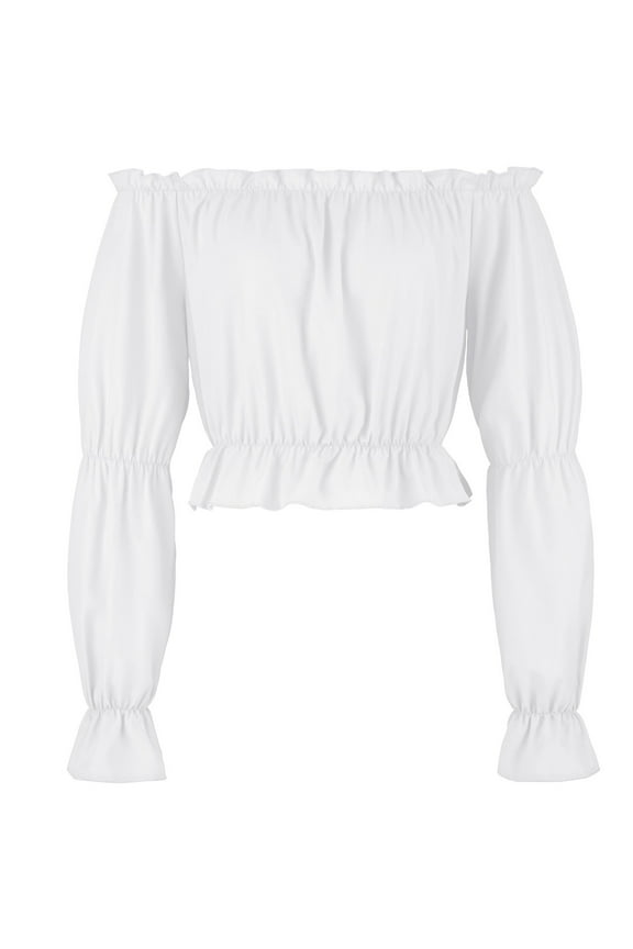 Renaissance Shirt for Women Long Ruffle Sleeve off the Shoulder Peplum Blouse Cropped Party Tops