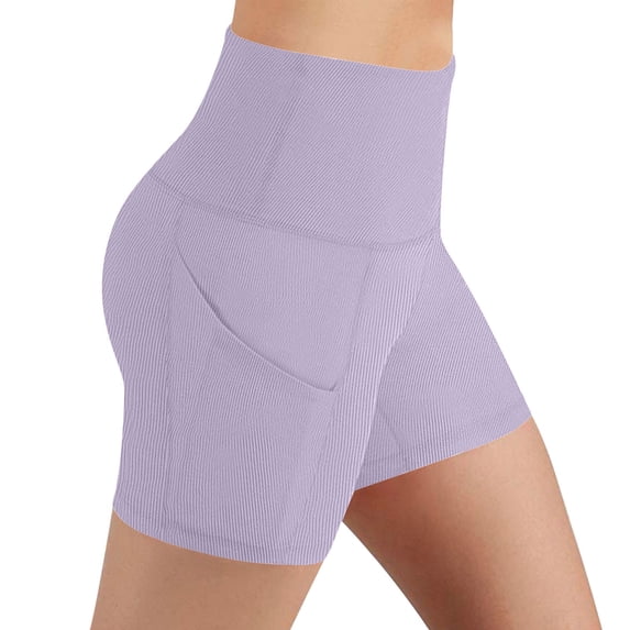 BLVB Ribbed Biker Shorts for Women High Waist Athletic Running Shorts with Pockets Workout Yoga Shorts