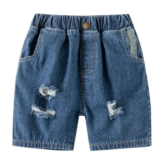 BLVB Ripped Denim Shorts for Toddler Boys Girls Elastic Waist Pull on Knee Length Jean Shorts Summer Kids Comfy Short Pants 2-8 Years