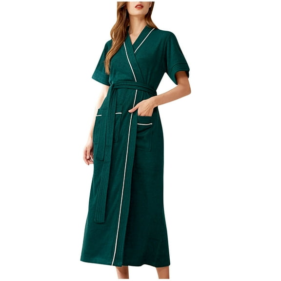 BLVB Womens Short Sleeve Robes Casual Soft Lightweight Belted Bathrobe Ladies Nightdress Sleepwear with Pockets