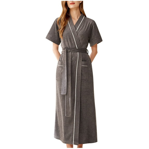 BLVB Womens Short Sleeve Robes Casual Soft Lightweight Belted Bathrobe Ladies Nightdress Sleepwear with Pockets