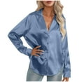 thumbnail image 1 of BLVB Satin Button down Shirts for Women Long Sleeve Lapel Office Work Blouses Casual Loose Business Silk Tunic Tops, 1 of 6