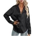 thumbnail image 1 of BLVB Satin Button down Shirts for Women Long Sleeve Lapel Office Work Blouses Casual Loose Business Silk Tunic Tops, 1 of 6