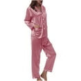 thumbnail image 1 of BLVB Satin Pajamas Set Women's Long Sleeve Sleepwear Button Down Loungewear Nightwear Silk Pjs with Pockets Hot Pink, 1 of 6