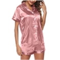 thumbnail image 1 of BLVB Satin Pajamas Set Women's Short Sleeve Tops Sleepwear Soft Silk Button Down Loungewear Comfy Pjs Shorts Set Homewear, 1 of 6