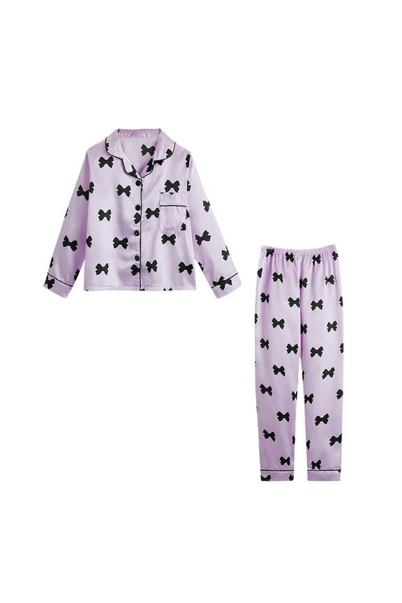 Satin Pajamas for Big Girls Silk Button down Long Sleeve Shirts Tops & Pants Pjs 2PCS Sleepwear Size 8-12