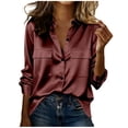thumbnail image 1 of BLVB Satin Shirts for Women Silk Button down V Neck Dressy Business Casual Blouse Loose Long Sleeve Office Work Tunic Tops, 1 of 7