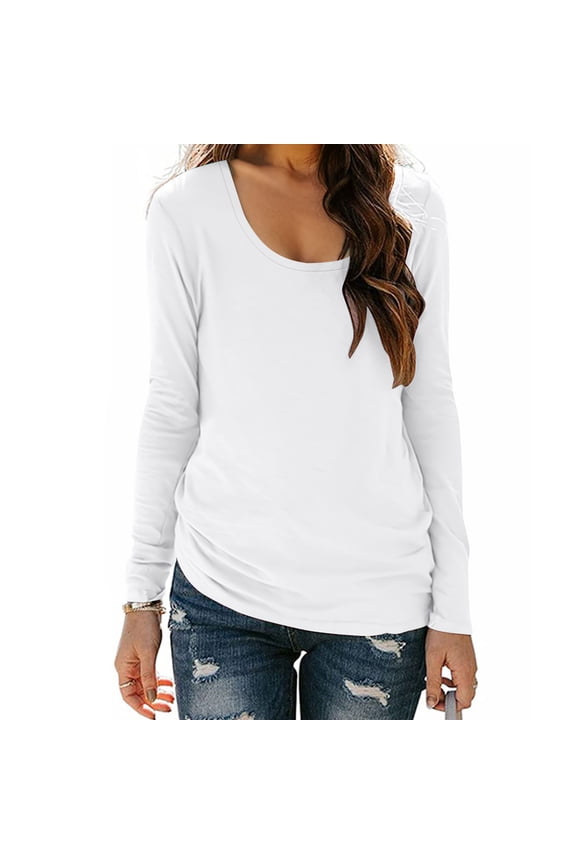 Scoop Neck Long Sleeve Tops for Women Loose Fit T-Shirts Casual Fall Layer Trendy Basic Tees Shirts for Ladies