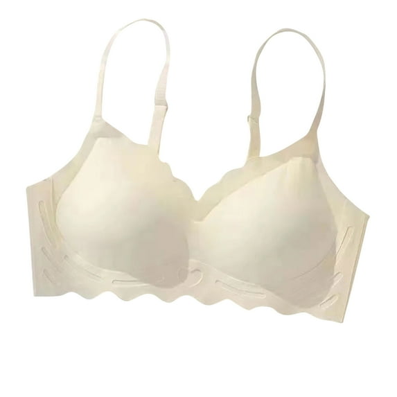BLVB Seamless Bras Full Coverage Wireless Push up Bra for Women Comfort V Neck Bralettes with Support Beige