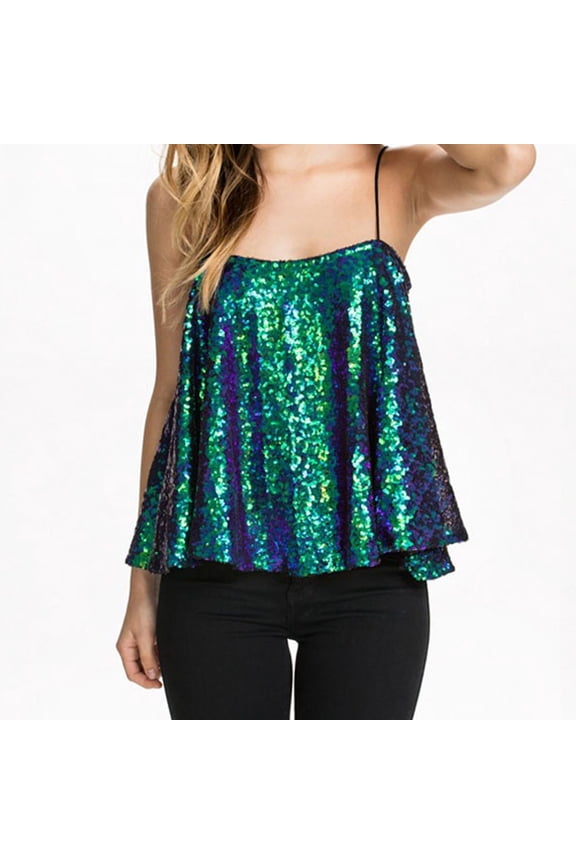 Sequin Cami Tops for Women Sparkly Glitter Spaghetti Strap Camisoles Dressy Party Club Flowy Summer Shirts