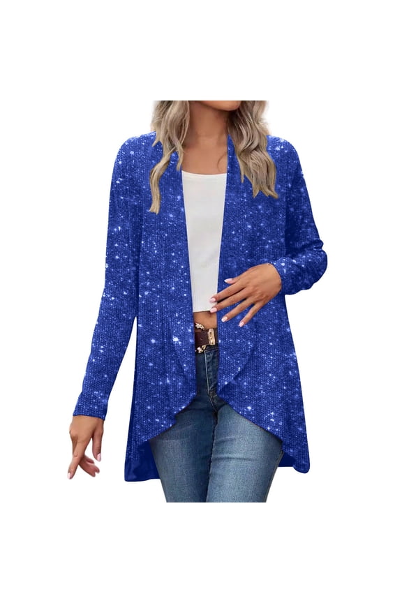 Sequin Cardigans for Women Sparkly Long Sleeve Open Front Outerwear Coat Shimmer Glitter Holiday Party Jackets