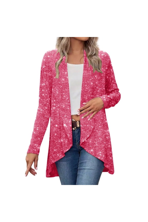 Sequin Cardigans for Women Sparkly Long Sleeve Open Front Outerwear Coat Shimmer Glitter Holiday Party Jackets
