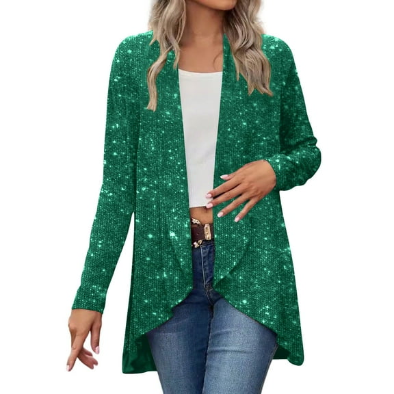 BLVB Sequin Cardigans for Women Sparkly Long Sleeve Open Front Outerwear Coat Shimmer Glitter Holiday Party Jackets
